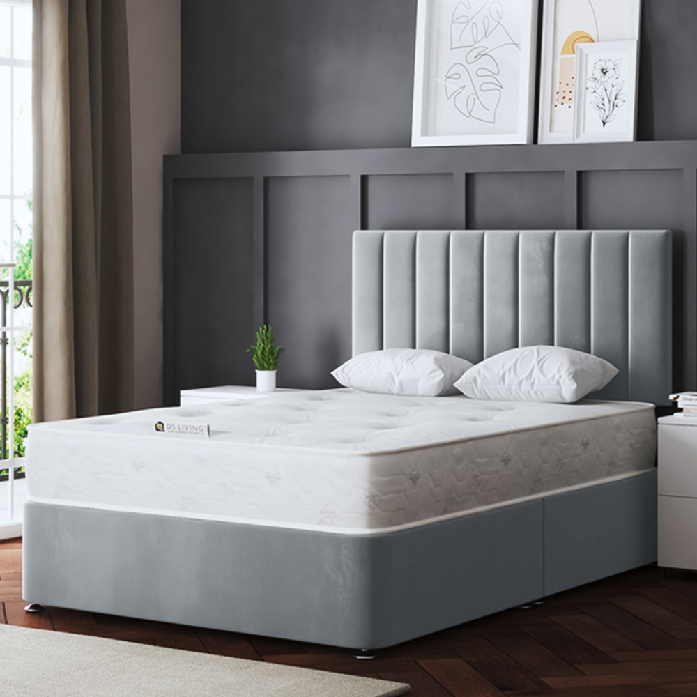 DS Living Amelia Single Silver Upholstered Panel Divan Bed with 2 Drawer Image 1