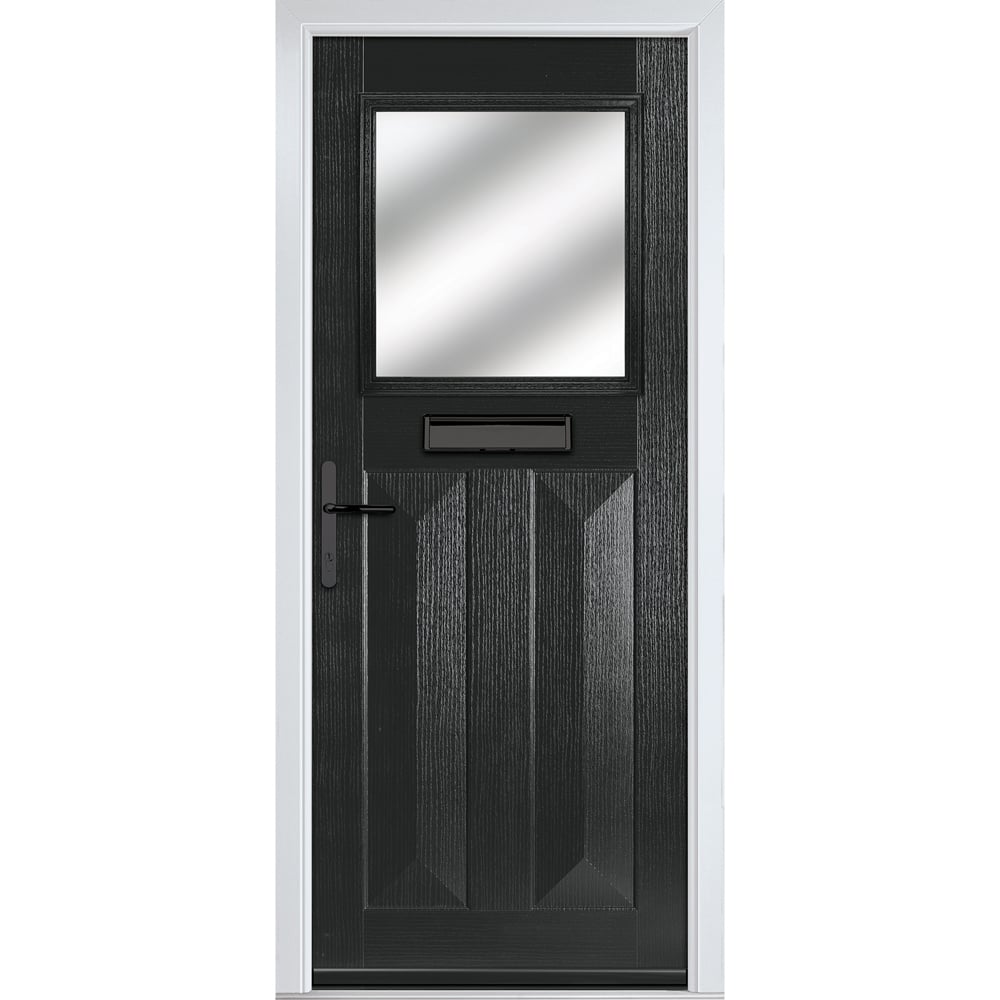 Crystal-Direct Eaton Black GRP Stipolytte Glass Right Hand Open Front Door 890 x 2090mm Image 1