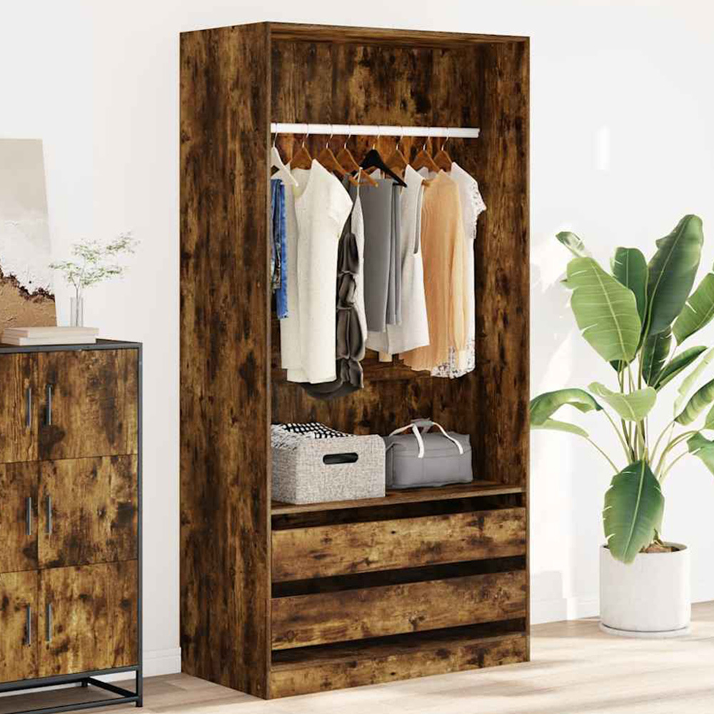 vidaXL 4 Shelf Smoked Oak Engineered Wood Open Wardrobe Image 1
