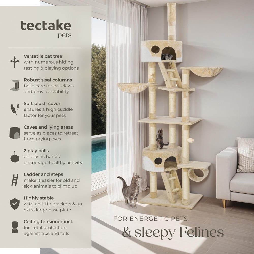 tectake Hansi Beige and White Cat Tree with Scratching Posts 260cm Image 6