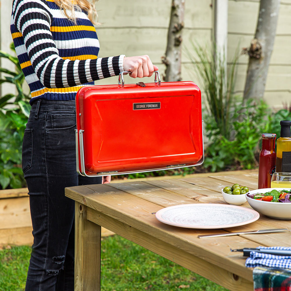 George Foreman Red Portable Briefcase Charcoal BBQ Image 7