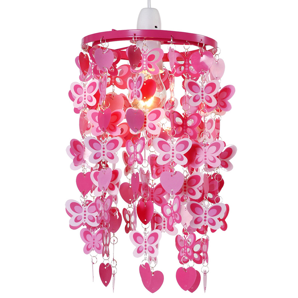 ValueLights Pink Butterfly and Hearts Droplet Pendant Shade Image 1