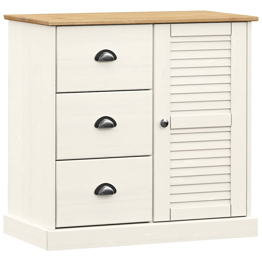 vidaXL Single Door 3 Drawer White Solid Pine Wood Sideboard Image 2
