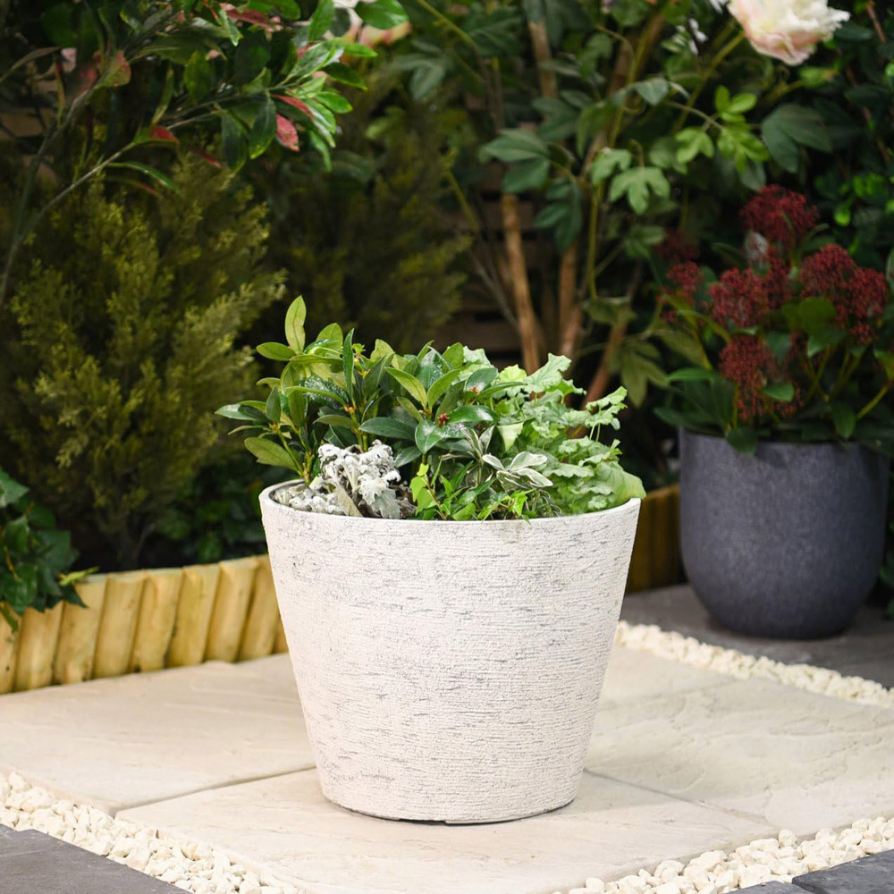 Garden Gear Lily White Stone Effect Planter 36.5cm 2 Pack Image 2