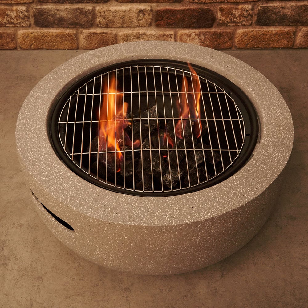 Field & Flame Dahlia Concrete Grey Wood Burning BBQ Fire Pit Image 5