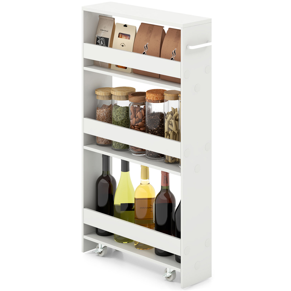 Costway 4 Shelf White Slim Storage Cart with Wheels Image 3