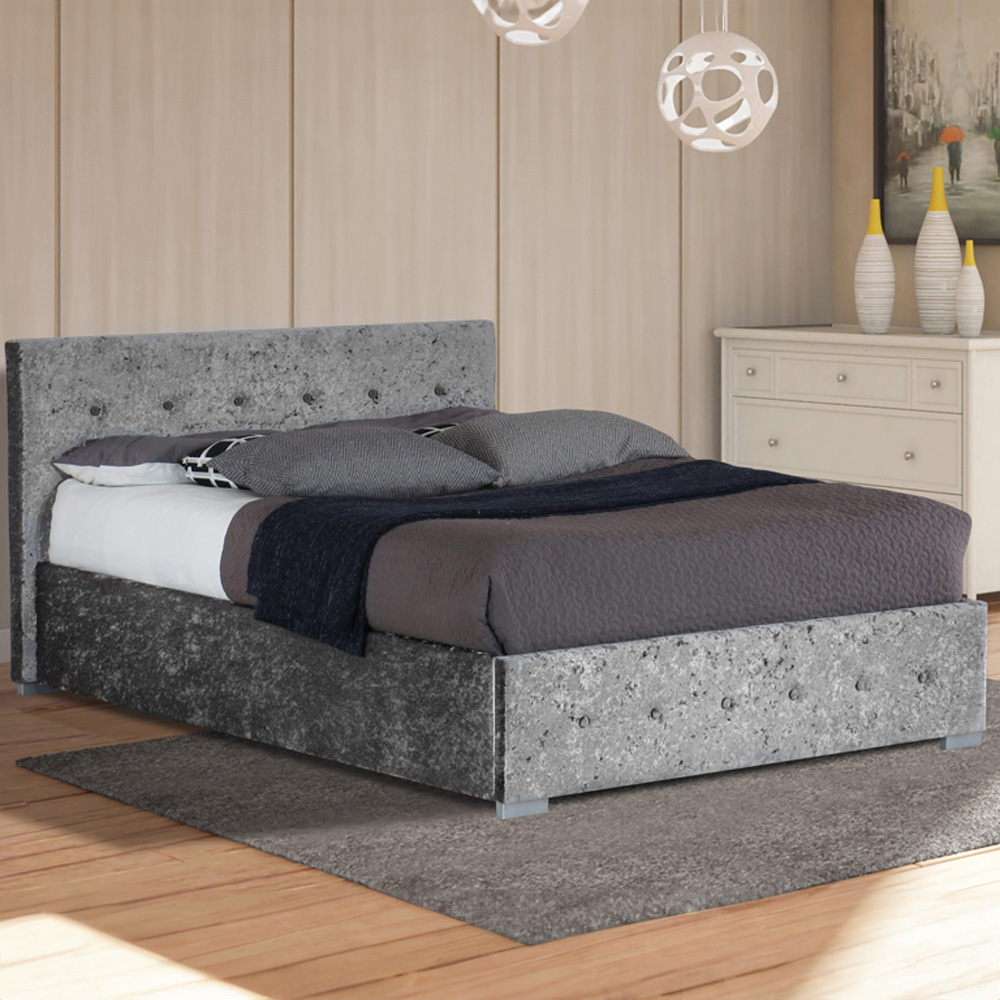 Brooklyn Double Silver Crushed Velvet Storage Ottoman Bed Image 1