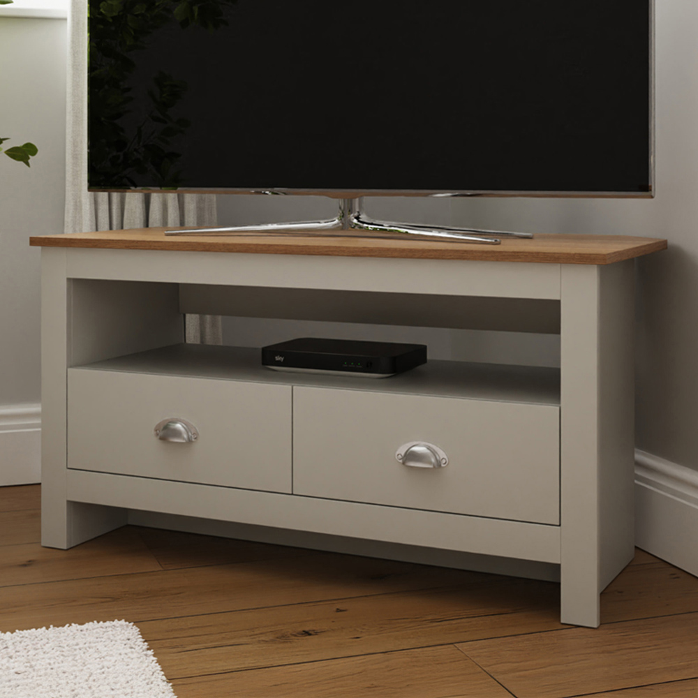 GFW Lancaster 2 Drawer Grey Corner TV Unit Image 1