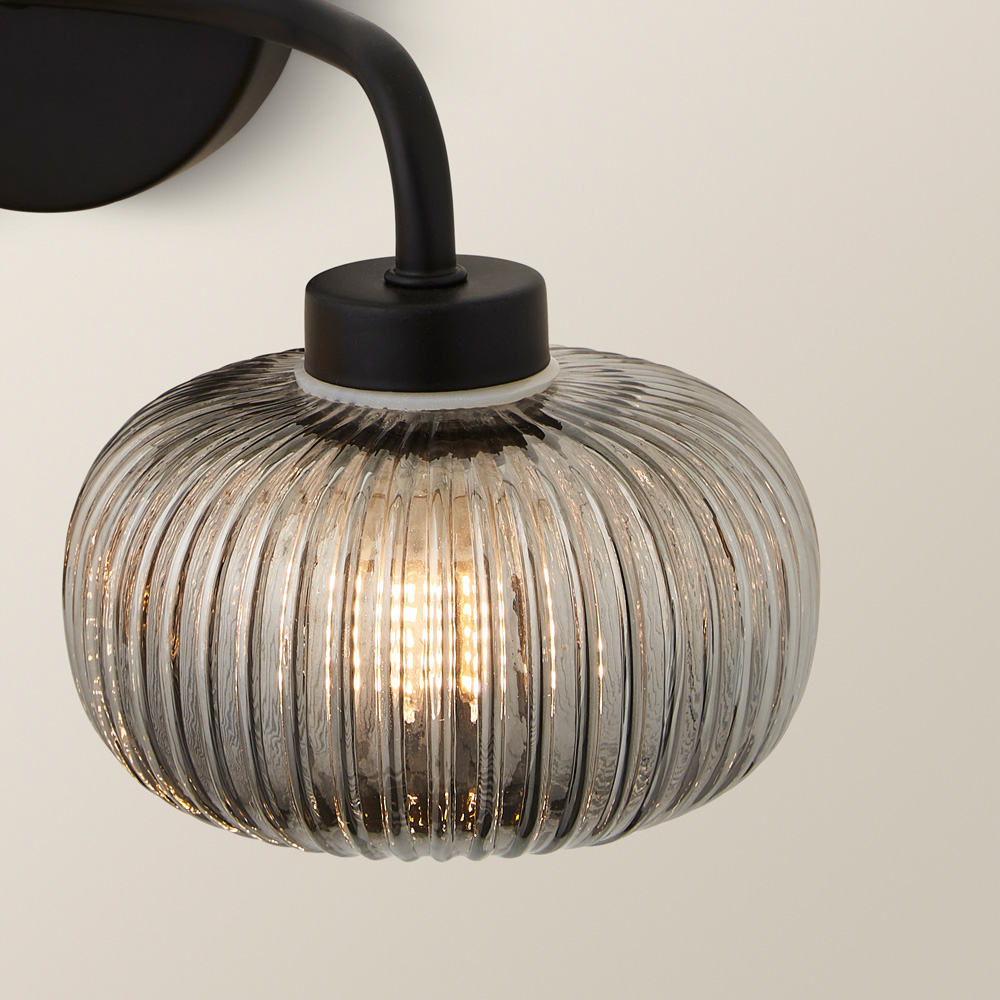 ValueLights Amaia Matt Black 2 Way Smoked Ribbed Glass LED Wall Light Image 4