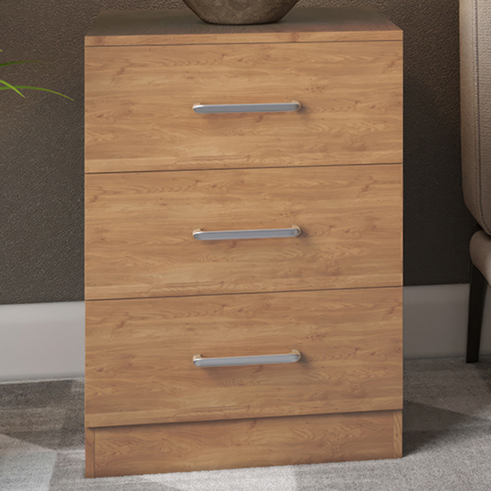 Seconique Dakota 3 Drawer Oak Effect Bedside Table Image 1