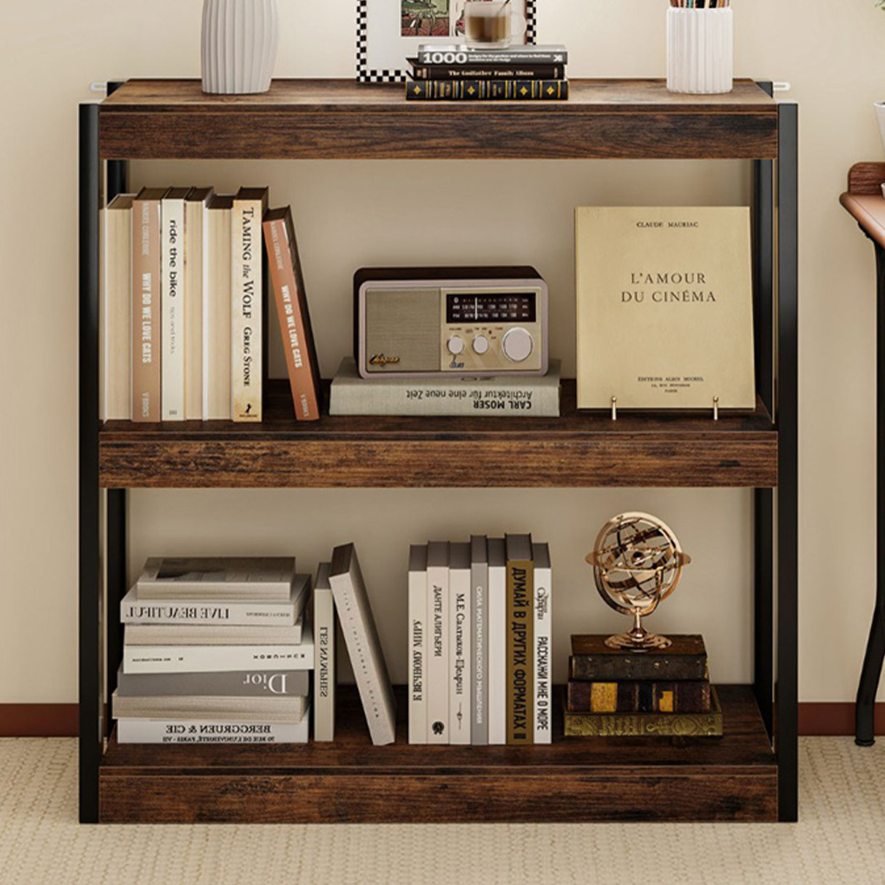 Costway 3 Tier Rustic Brown Wooden Bookcase with Dual Anti Tipping Kits Image 1