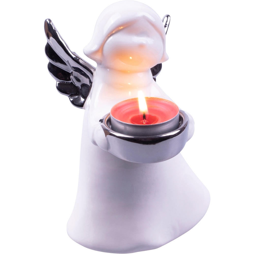 St Helens Silver Wings Ceramic Angel Tealight Holder Image 1
