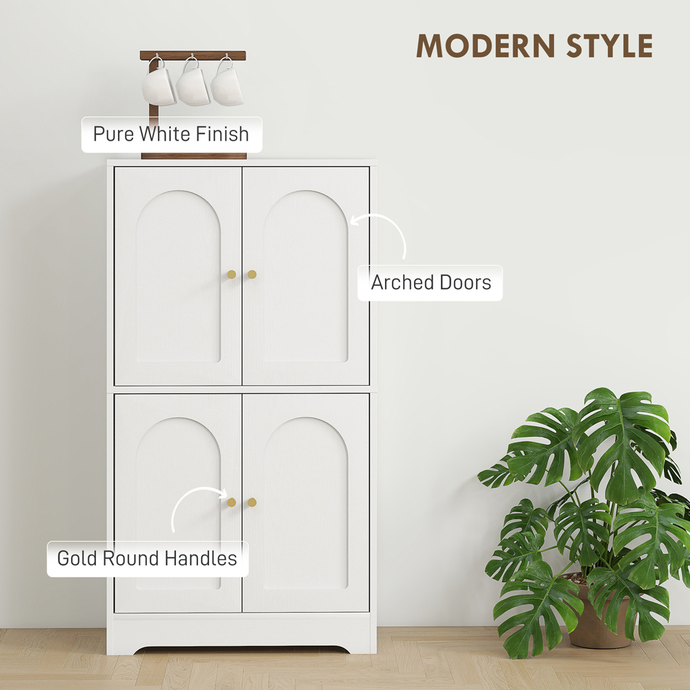 HOMCOM 4 Door White Arched Kitchen Cupboard Image 8