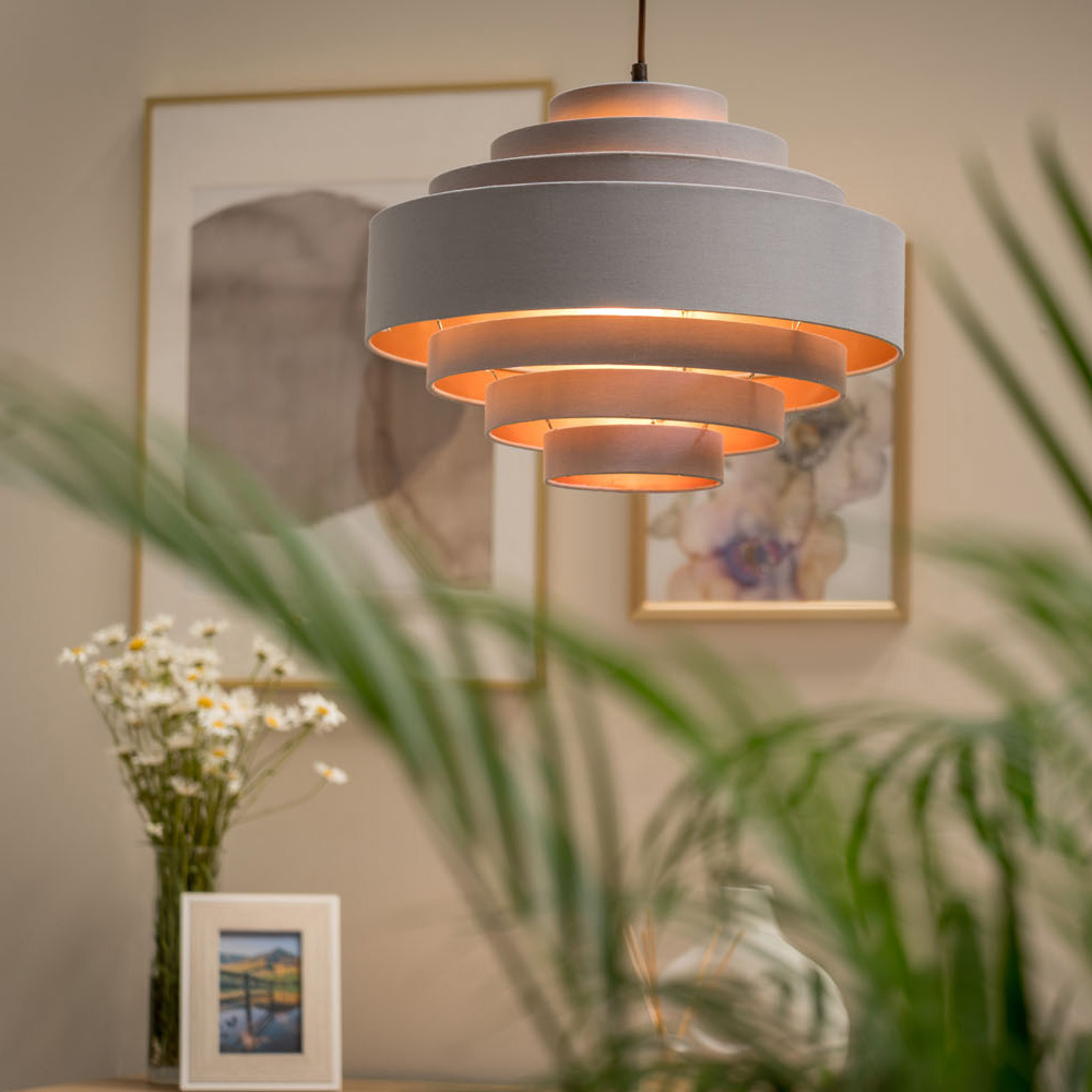 ValueLights Sette 7 Layer Grey with Copper Inner Pendant Shade Image 2