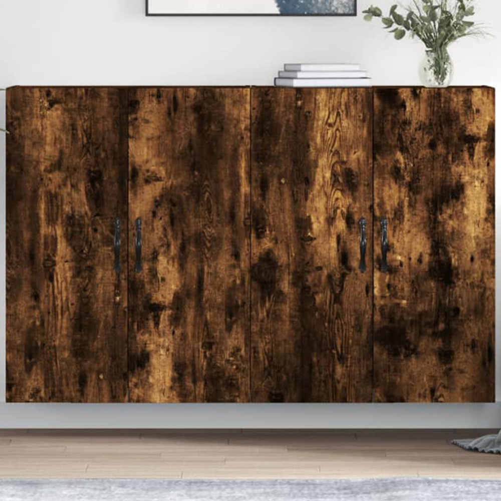 vidaXL 2 Door Smoked Oak Wall Mounted Storage Cabinet 2 Pack Image 1
