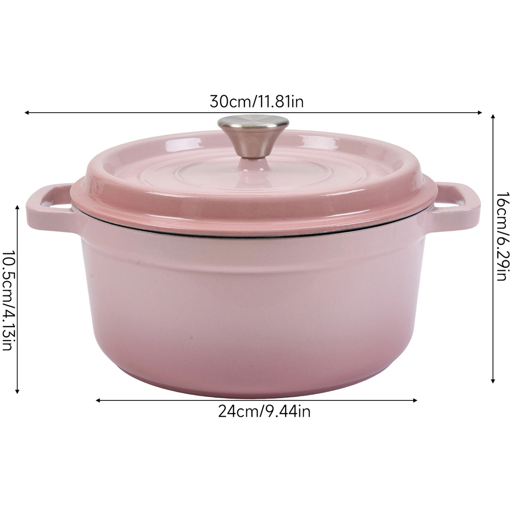 Living and Home Gradient Pink Enamelled Cast Iron Dutch Oven Pot 4L Image 8