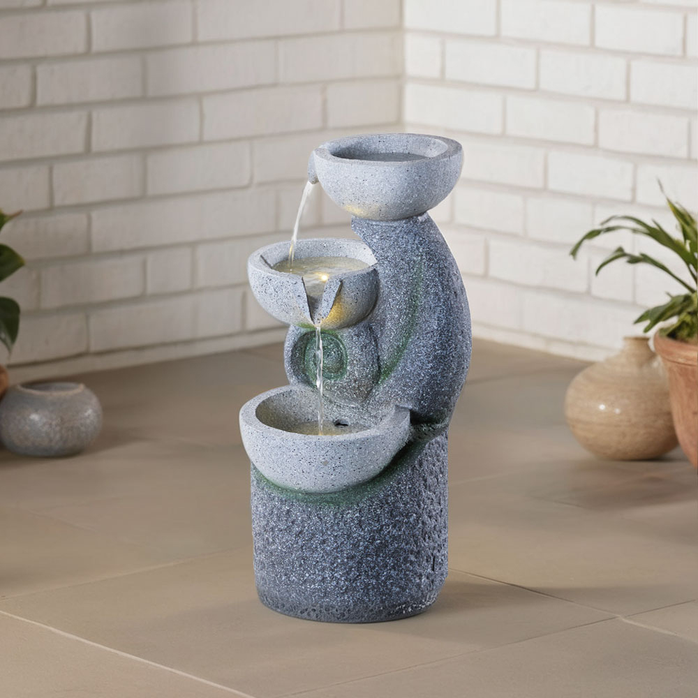 Living and Home 3 Tier LED Solar Powered Cascading Bowl Outdoor Water Fountain Image 2
