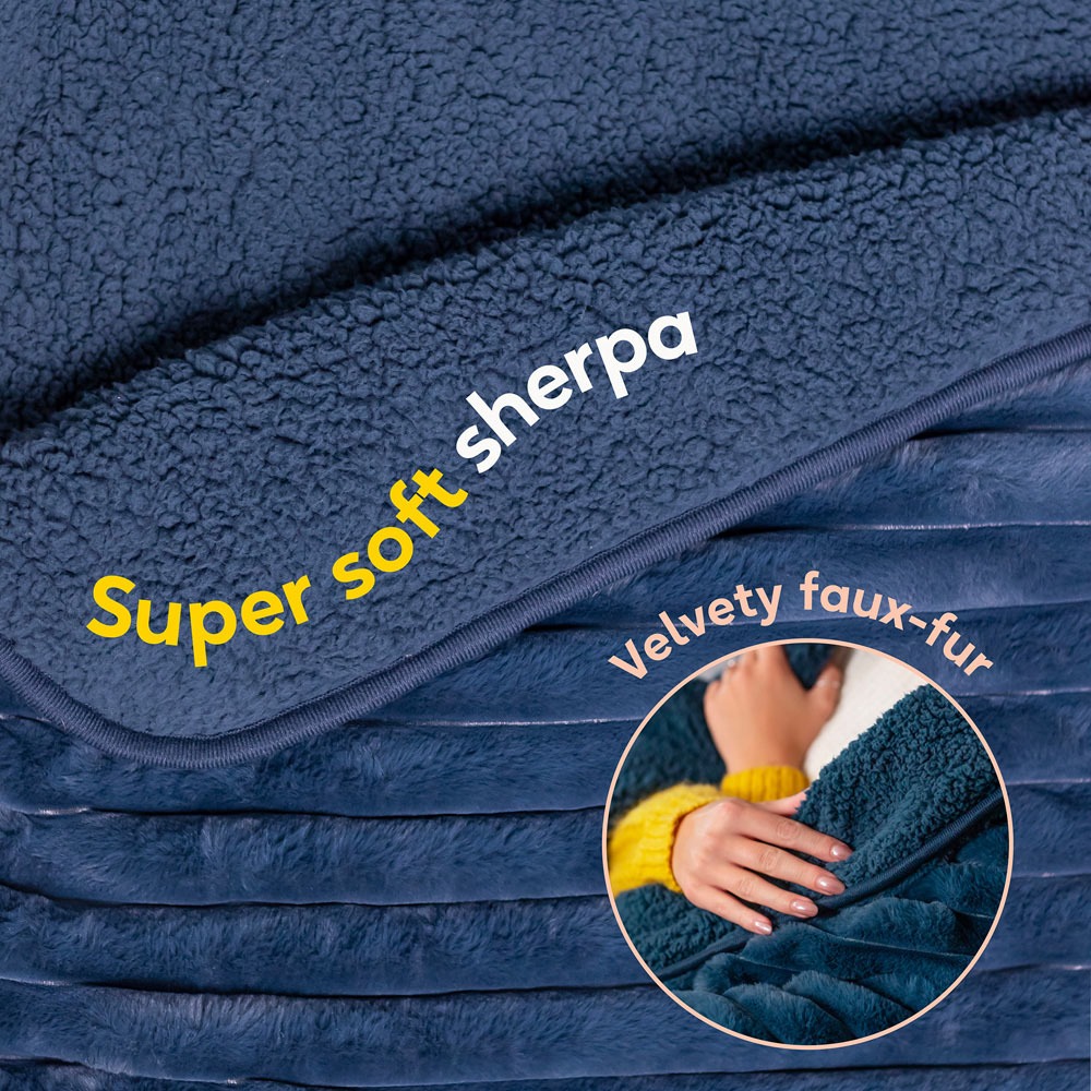 Russell Hobbs Navy Blue Faux Fur and Sherpa Heated Throw with Controller 130 x 180cm Image 2