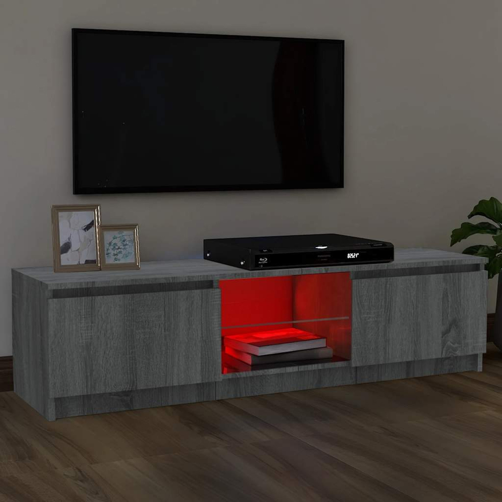 vidaXL 2 Door 2 Shelf Grey Sonoma TV Cabinet with LED Lights Image 1