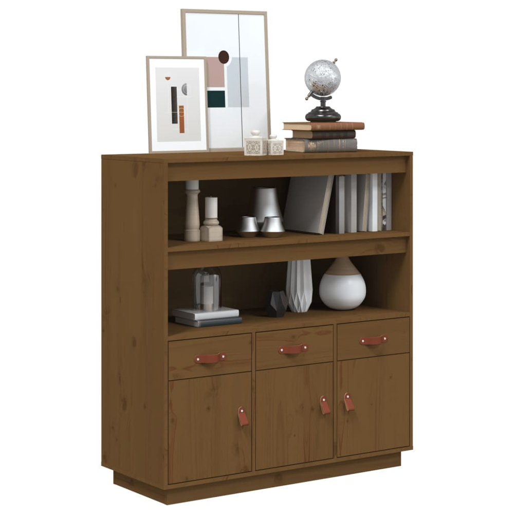 vidaXL 3 Door 3 Drawer 2 Shelf Honey Brown Solid Pine Wood Highboard Image 3