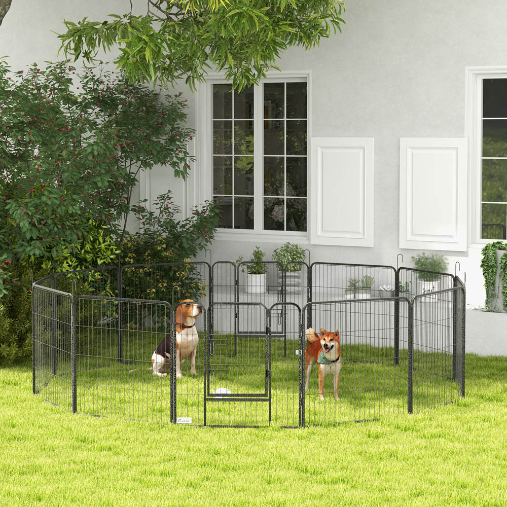 PawHut Black 12 Panel Metal Pet Playpen Gate Image 2