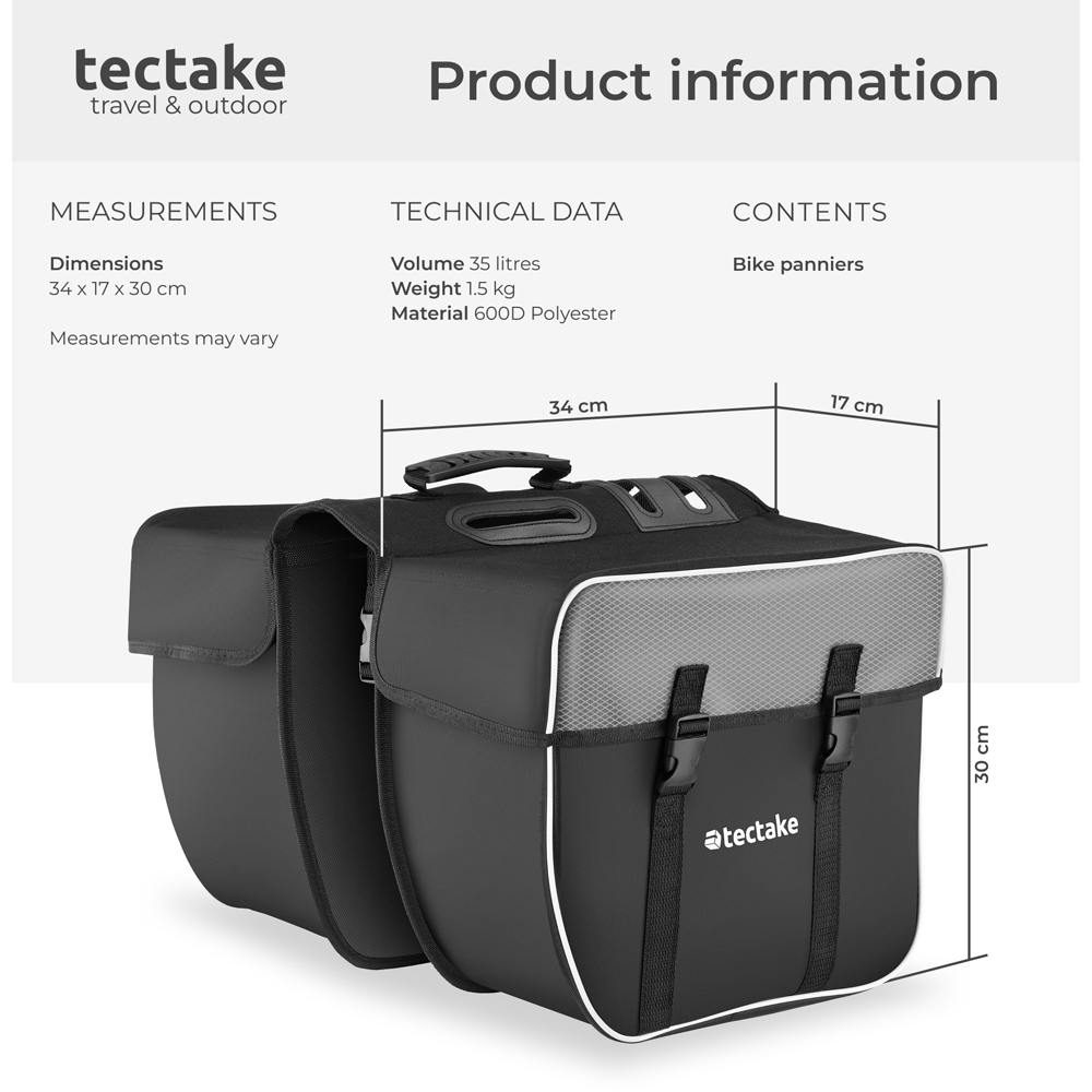 tectake Large Cycle Pannier Bag with Reflective Strips 35L Image 9