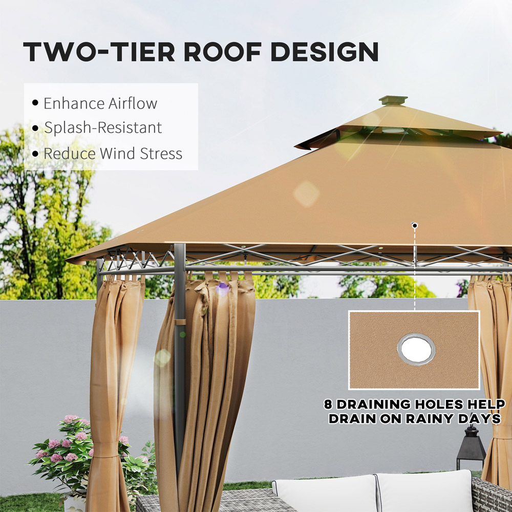 Outsunny 3 x 3m Brown Double Roof Outdoor Gazebo with Curtains Image 5