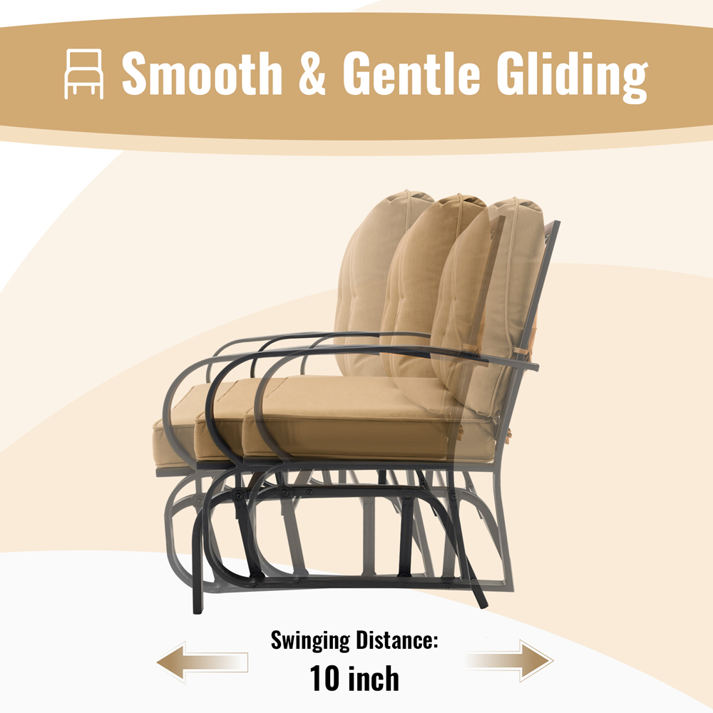Costway 2 Seater Beige Outdoor Glider Bench with Cushions Image 8