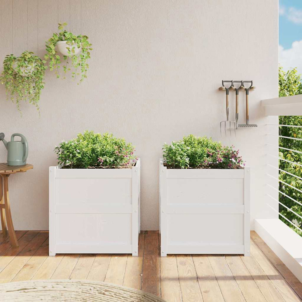 vidaXL White Solid Pine Wood Garden Planter 60 x 60 x 60cm 2 Pack Image 2