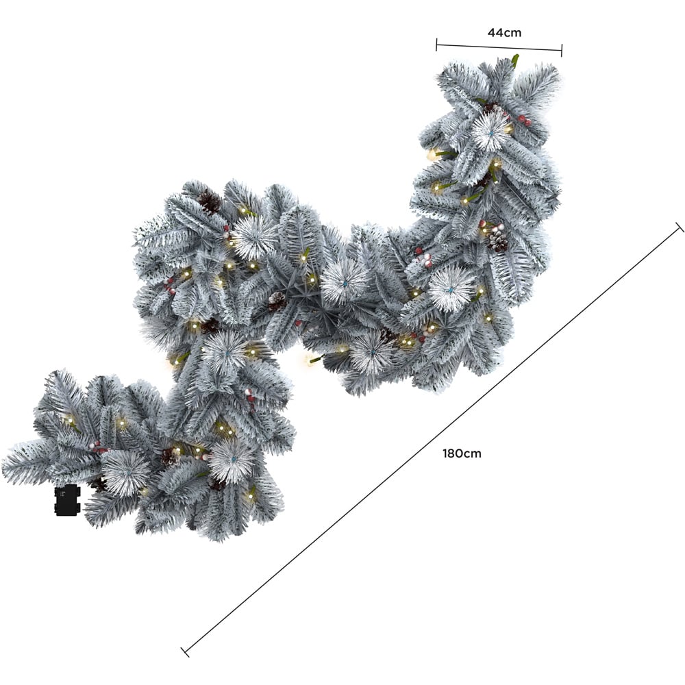 Charles Bentley Pre-Lit Snowy Christmas Garland with Red Berry and Pinecone 180cm Image 6