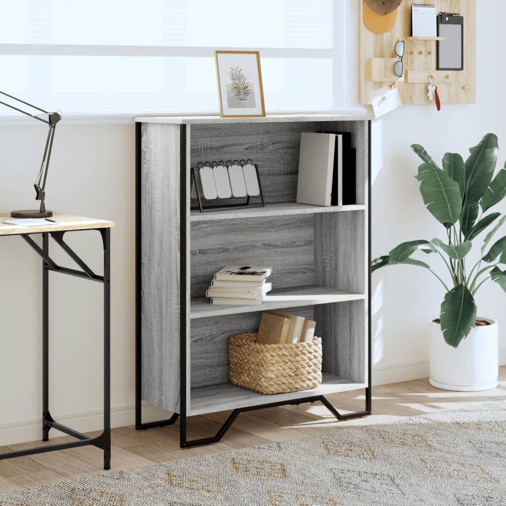 vidaXL 3 Shelf Grey Sonoma Bookcase Image 7