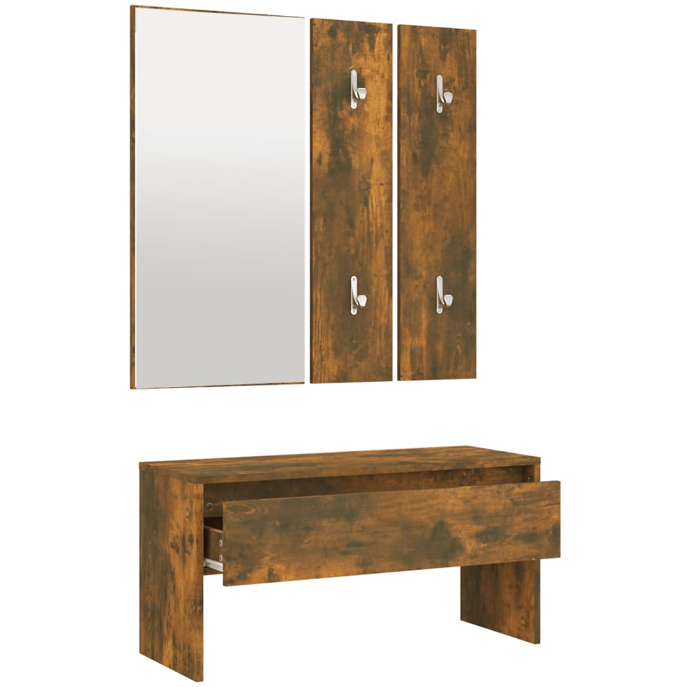 vidaXL Smoked Oak Wooden Hall Bench and Mirror Set Image 5