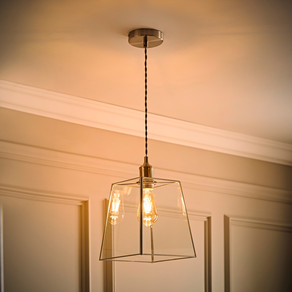 ValueLights Susie Glass Lantern Brushed Chrome Single LED Ceiling Pendant Light Image 6