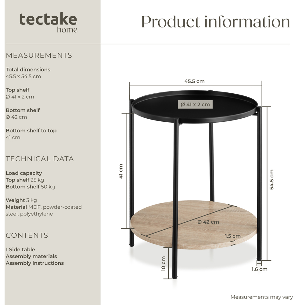 Tectake Sunderland Single Shelf Round Sonoma Oak Bedside Table Image 9