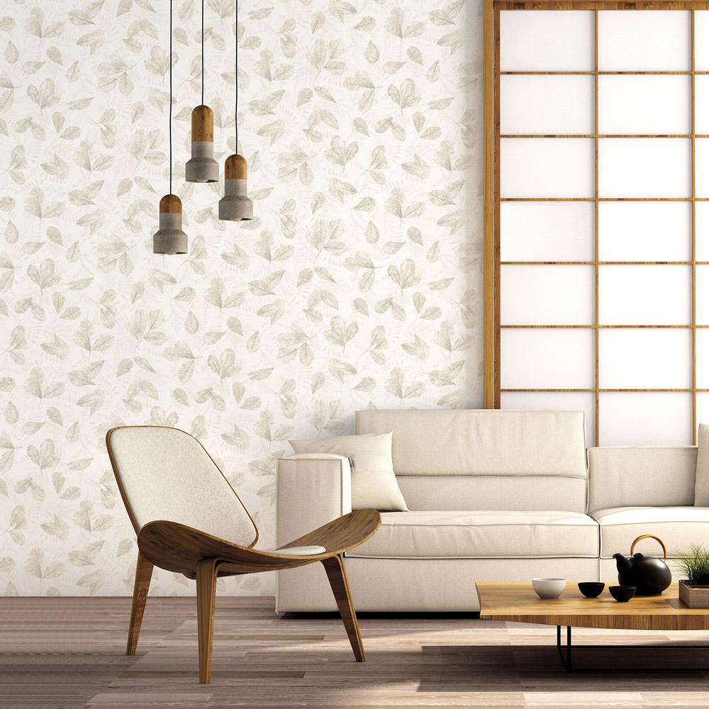 Galerie Evergreen Fossil Leaf Beige Wallpaper Image 2