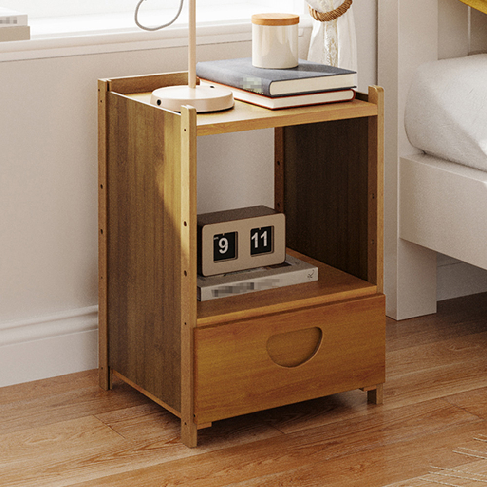 Living and Home Single Drawer Single Shelf Tea Colour Bedside Table Image 1