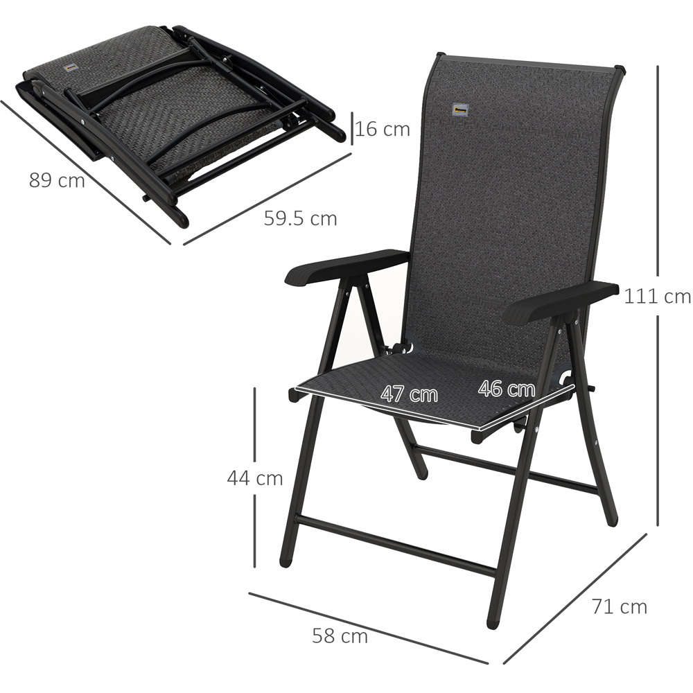 Outsunny Set of 4 Black and Grey Rattan Folding Garden Chair Image 7