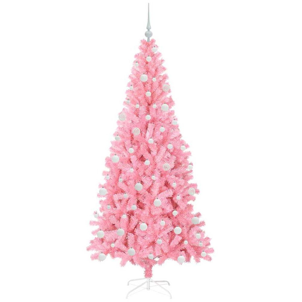 vidaXL Pre-Lit White Baubles Pink Artificial Christmas Tree 6ft Image 4