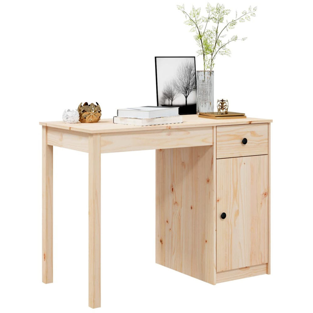 vidaXL Single Door Single Drawer Office Desk Brown Image 3