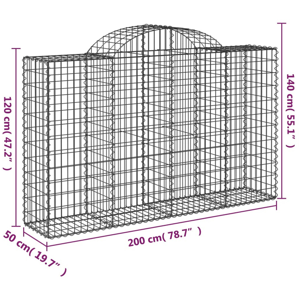 vidaXL Silver Galvanised Iron Arched Gabion Basket 200 x 50 x 120/140cm 6 Pack Image 5