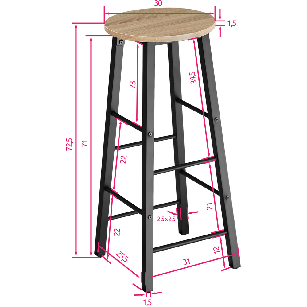 tectake Keynes Light Wood Oak Sonoma Set of 2 Bar Stool Image 8
