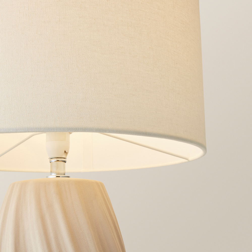 ValueLights Lydia Natural Linen Drum Lamp Shade Tall Swirl Natural LED Table Lamp Image 3