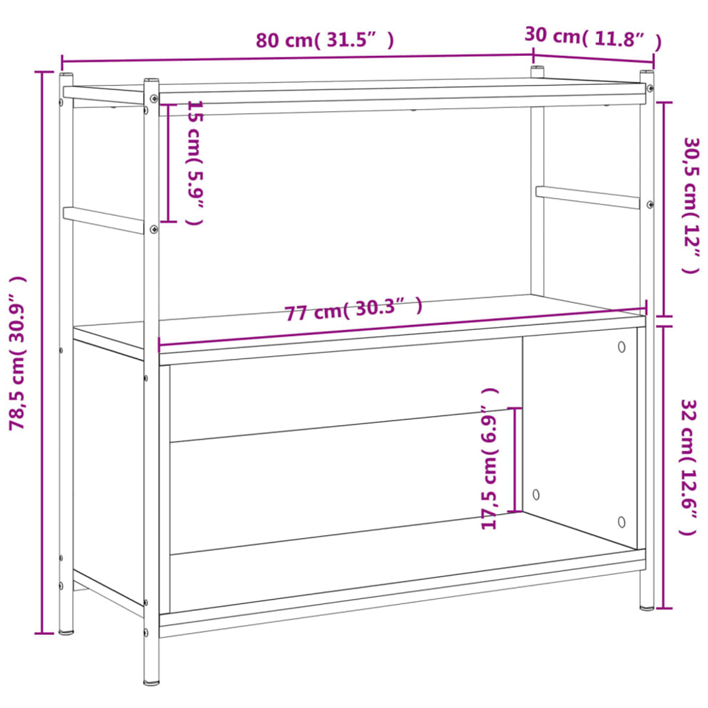 vidaXL 3 Shelf Black Wood and Steel Bookcase Image 9