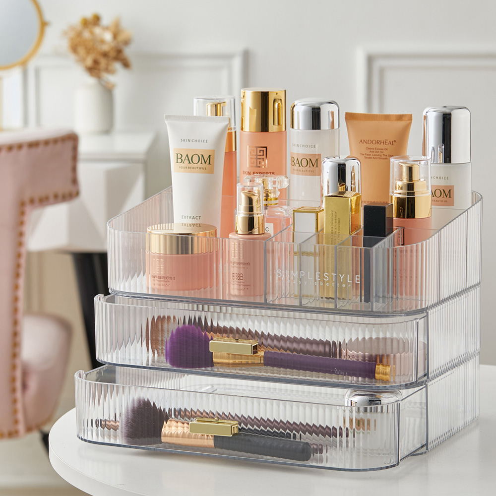 Living and Home 2 Drawer Clear Plastic Desktop Makeup and Cosmetic Organiser Image 7