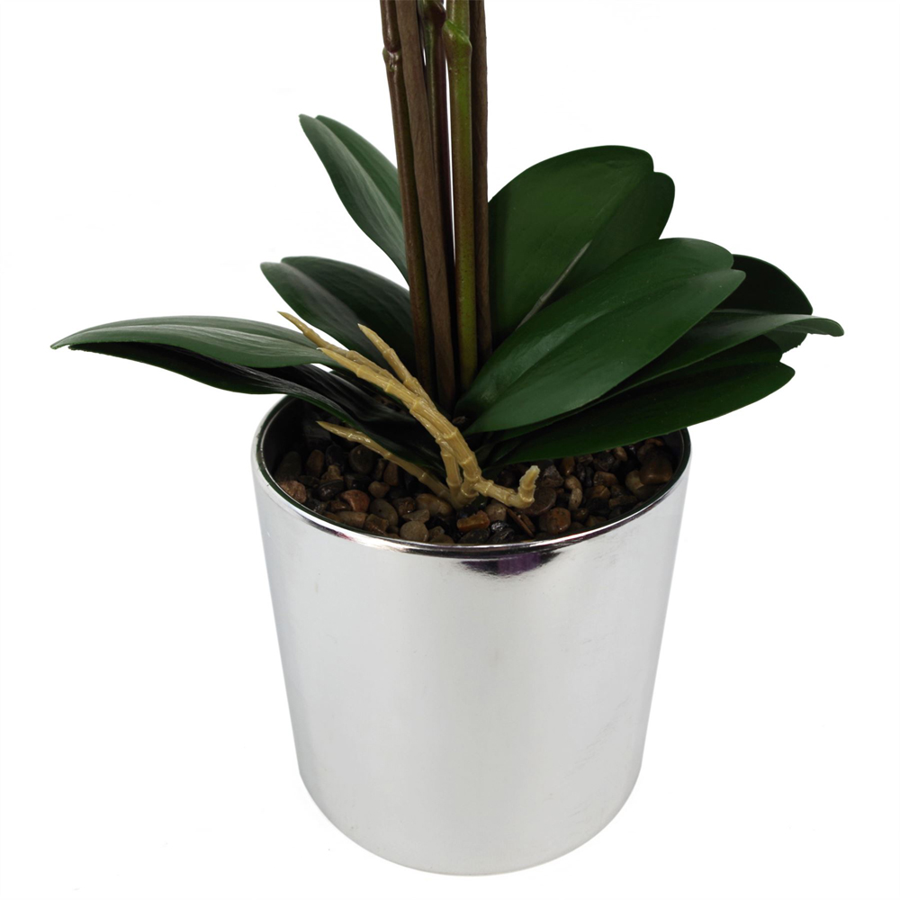 Leaf Large Dark Pink Orchid Artificial Plant with Silver Pot 52cm Image 3