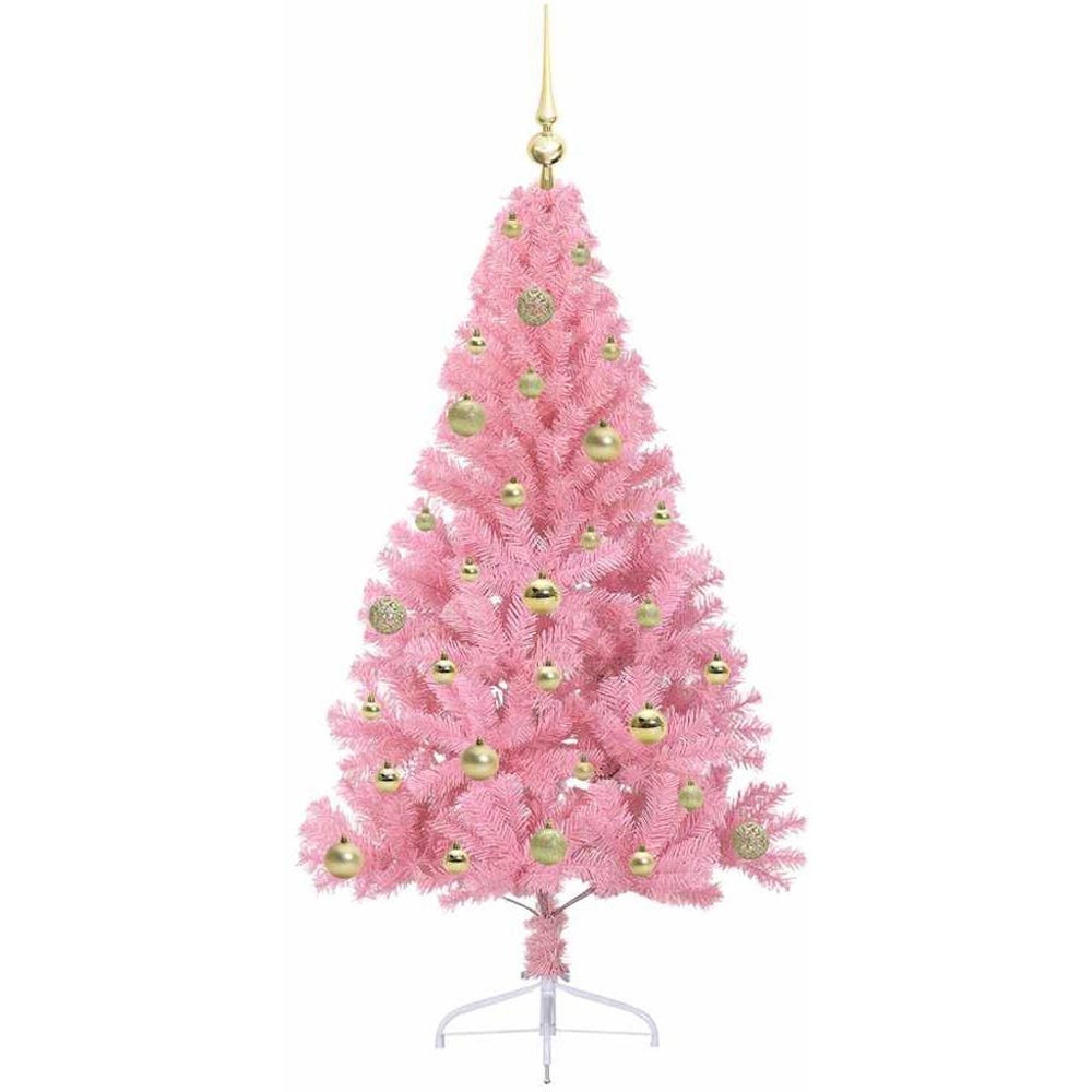 vidaXL Pre-Lit Gold Baubles Pink Artificial Christmas Tree 5ft Image 4