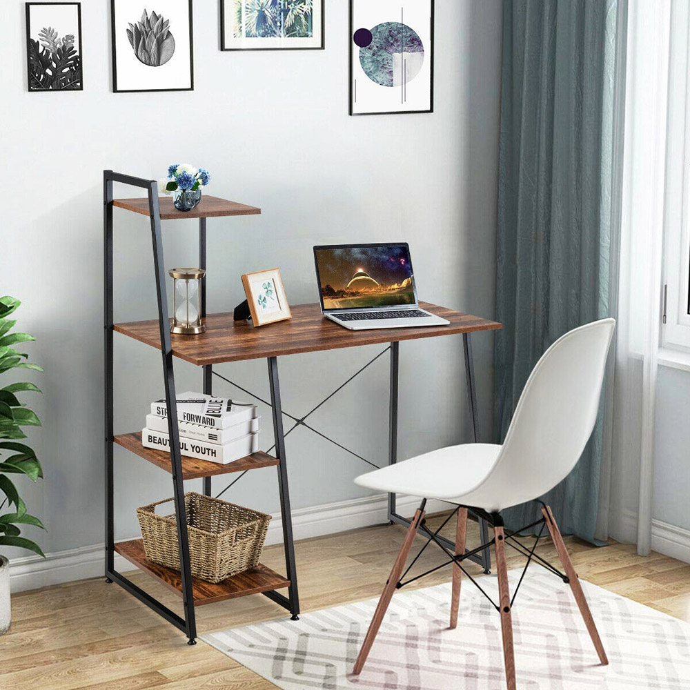 Costway 3 Shelf Adjustable Computer Desk Coffee Image 4
