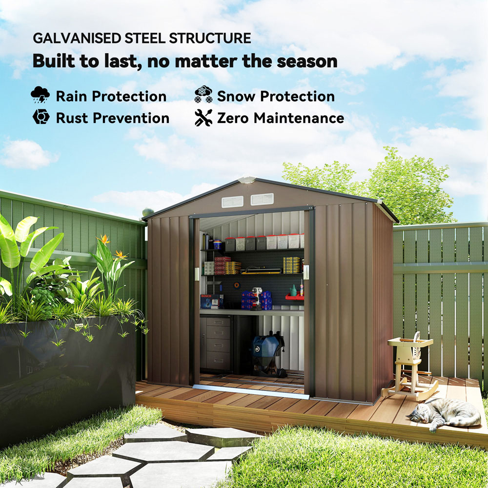 Outsunny 7 x 4ft Brown Metal Apex Garden Shed Image 3