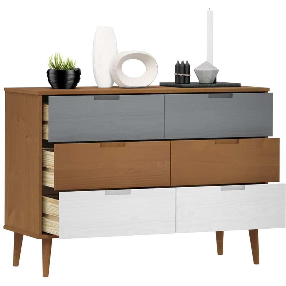 vidaXL 6 Drawer Brown and White Solid Pine Wood Drawer Cabinet Image 3