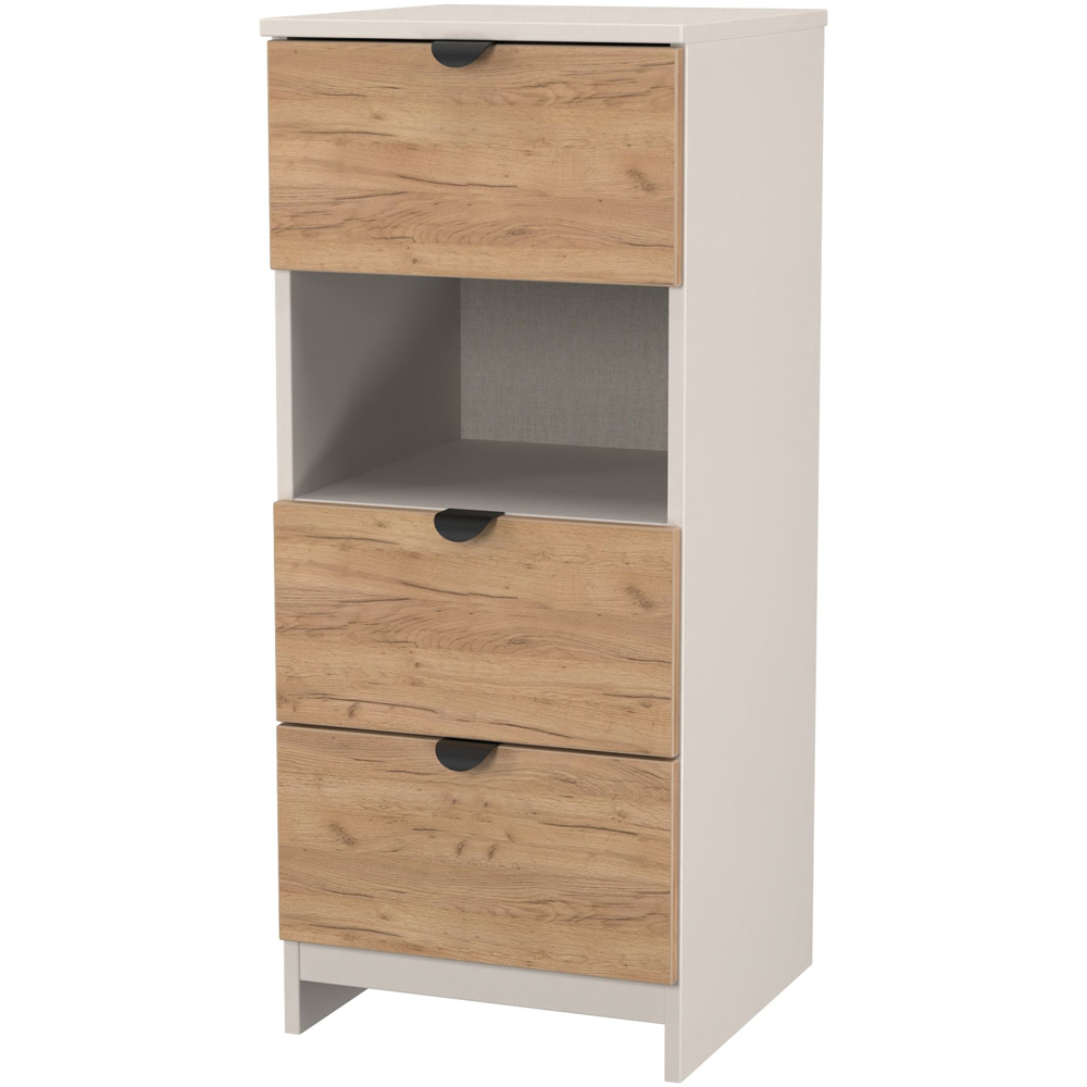 Crowndale Bora 3 Drawer Single Shelf Gold Oak and Kashmir Bedside Cabinet Image 4